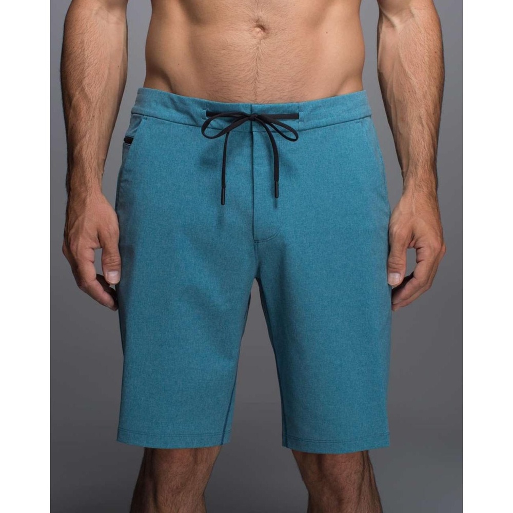 Lululemon 3rd Street Shorts Heathered Tofino Teal Blue Mens 38 Hybrid Board Swim